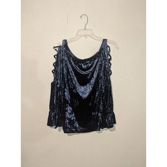 Womens Entro Blue Velvet Ladder Sleeve Off The Shoulder Top Sz M - Picture 7 of 11